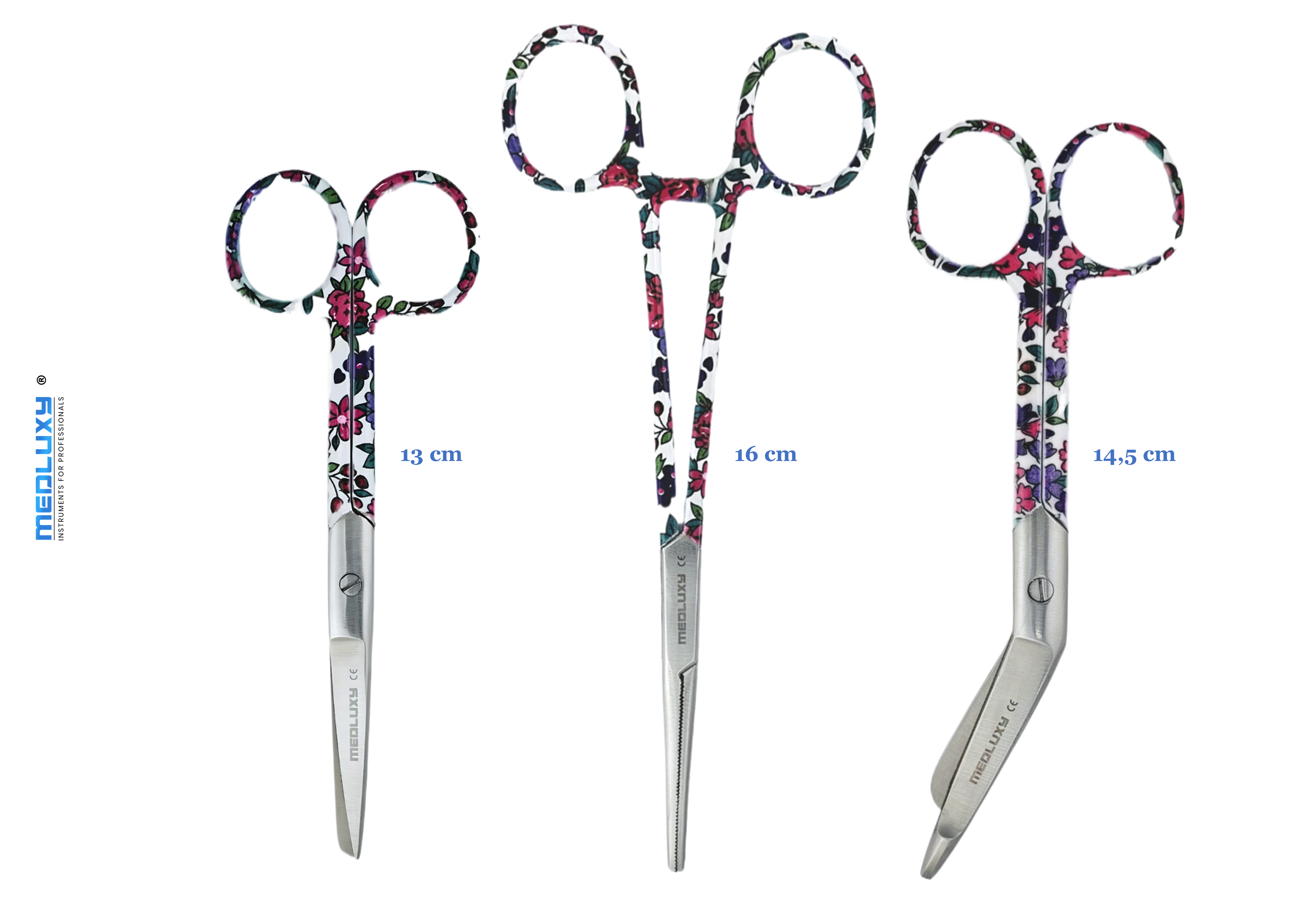 Medluxy - Nursing Scissors Set - High Quality Stainless Steel - Flower Print - Kocher Clamp Scissors Nursing Scissors Bandage Scissors - Nursing Accessories - Gift - First Aid